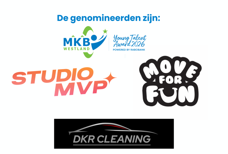 Drie jonge ondernemers genomineerd voor de MKB Westland Young Talent Award 2026 